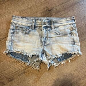 American Eagle Women's Shortie Denim Shorts Blue Size 4 Frayed Hem